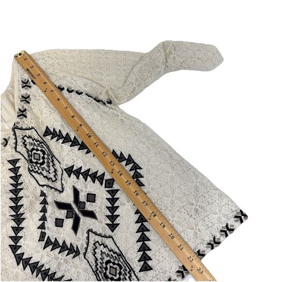 Free People Boho Lace Embroidered Pullover Top L Ivory Cream Romantic Chic - Picture 8 of 9